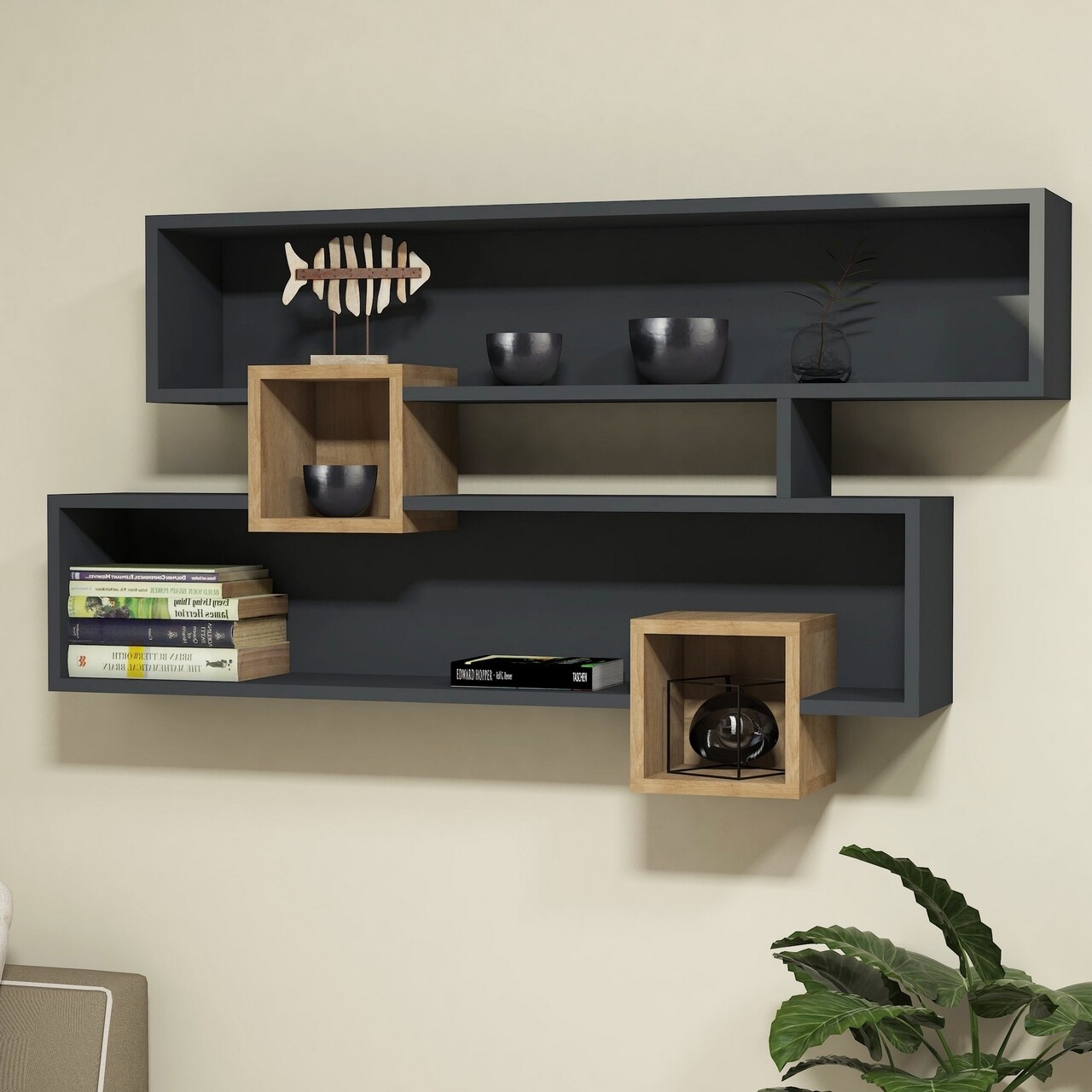 Raft pentru perete Karen, Puqa Design, 75x22x120 cm, antracit - imagine 5